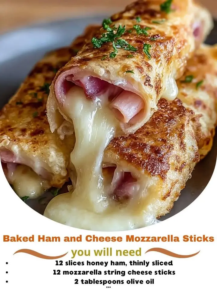 Baked Ham and Cheese Mozzarella Sticks