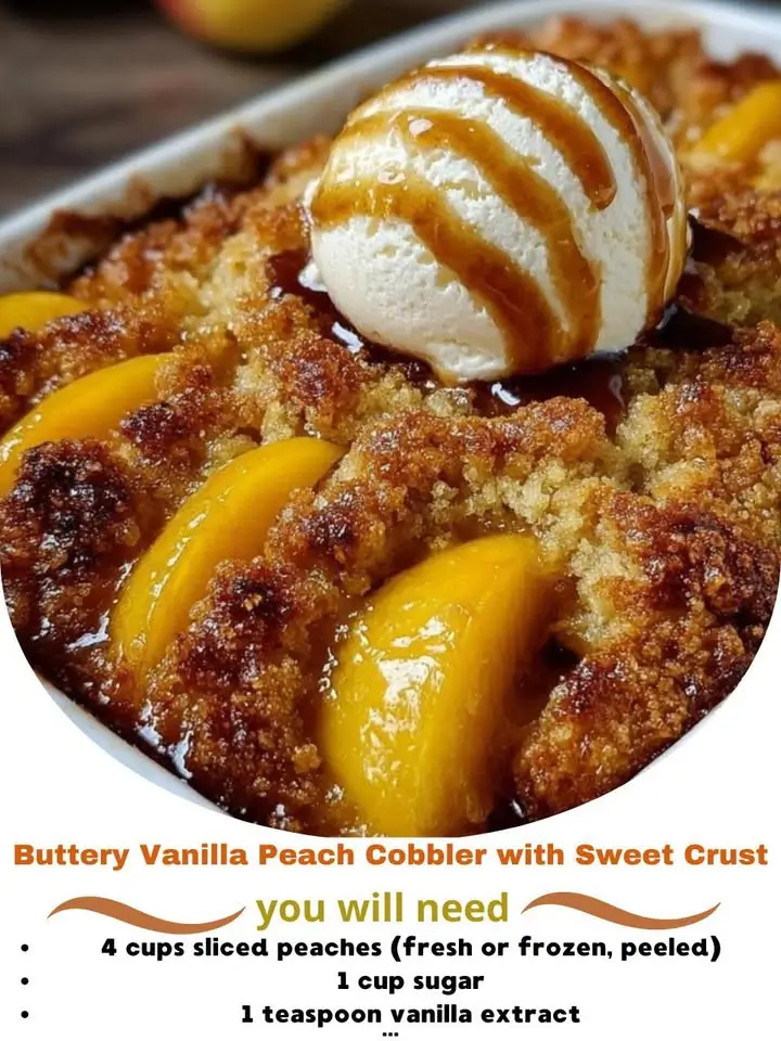 Buttery Vanilla Peach Cobbler with Sweet Crust