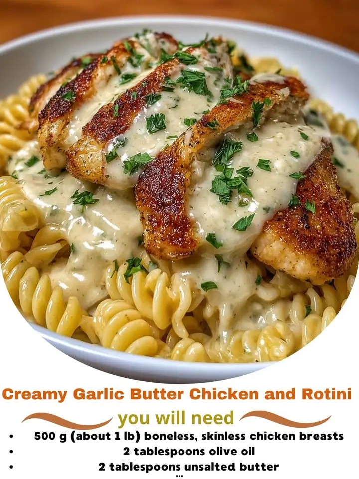 Creamy Garlic Butter Chicken and Rotini in Parmesan Sauce