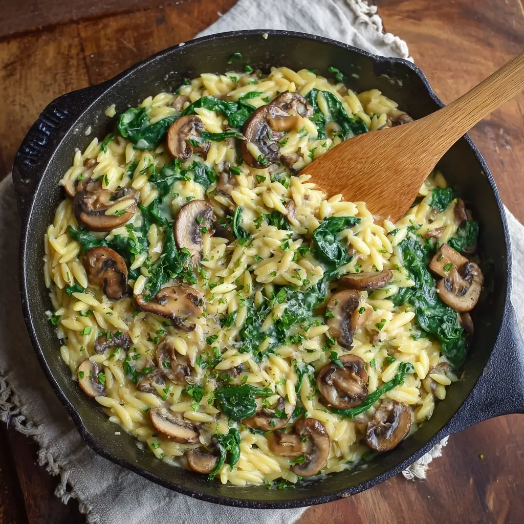 Creamy Mushroom & Spinach Orzo