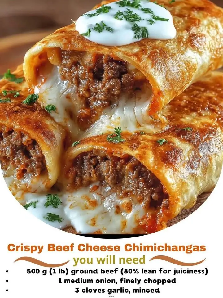 Crispy Beef Cheese Chimichangas – A Golden, Cheesy Fiesta in Every Bite