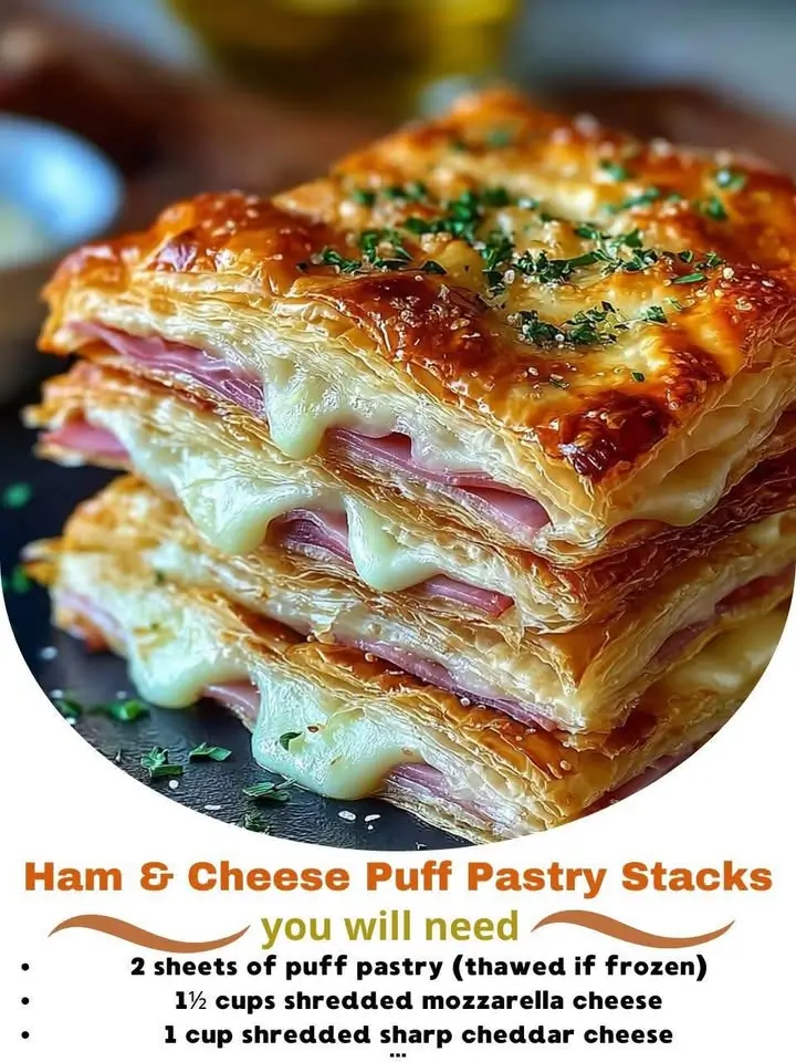 Crispy Ham & Cheese Puff Pastry Stacks