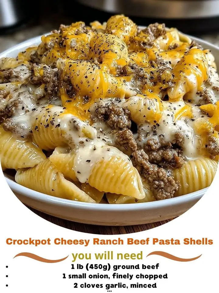 Crockpot Cheesy Ranch Beef Pasta Shells