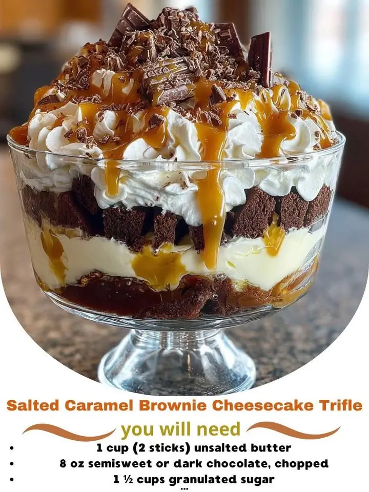 Decadent Salted Caramel Brownie Cheesecake Trifle Recipe