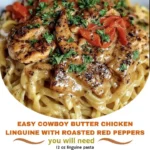 Easy Cowboy Butter Chicken Linguine with Roasted Red Peppers