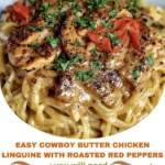 Easy Cowboy Butter Chicken Linguine with Roasted Red Peppers