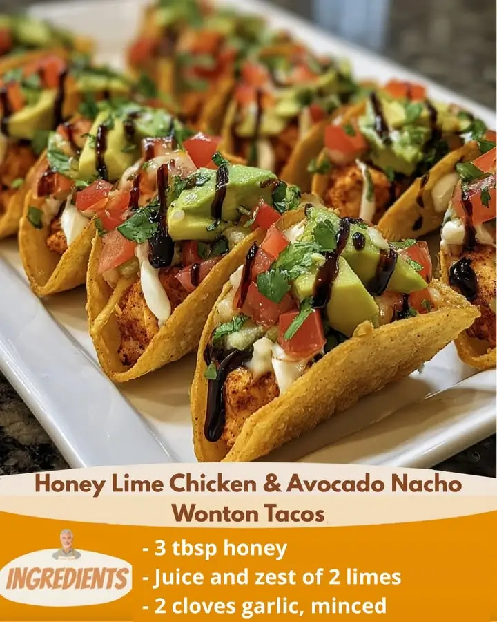 Honey Lime Chicken & Avocado Nacho Wonton Tacos