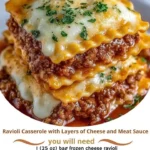 Ravioli Casserole with Layers of Cheese and Meat Sauce