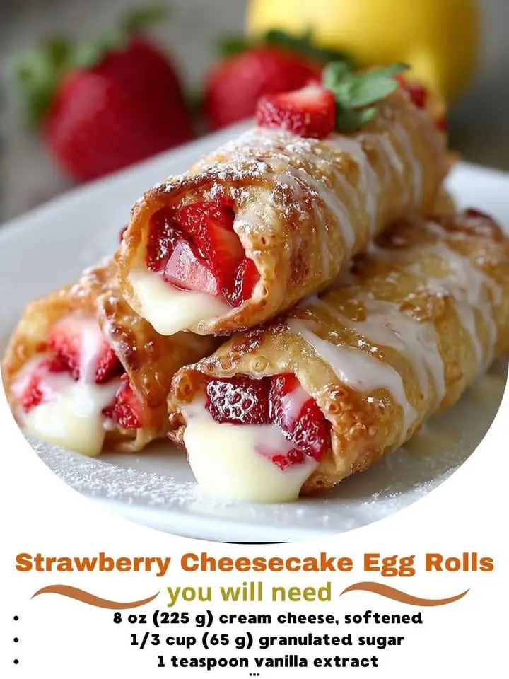 Strawberry Cheesecake Egg Rolls with Lemon Glaze