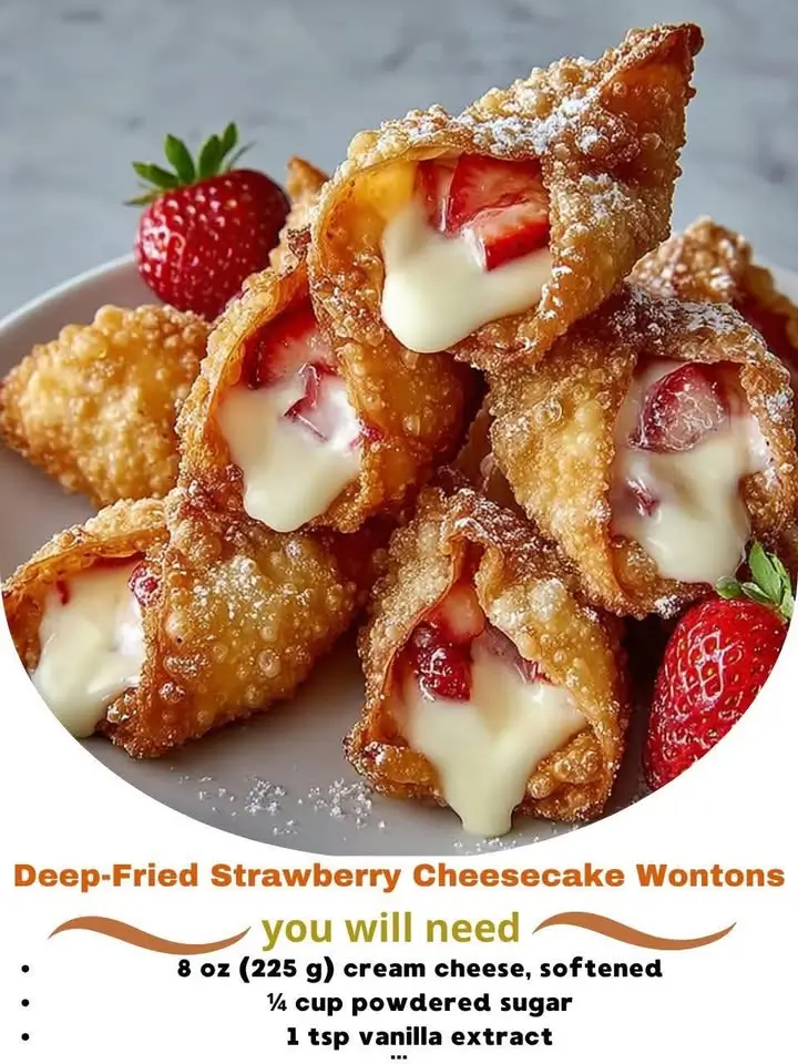 Wontons de gâteau au fromage aux fraises frites