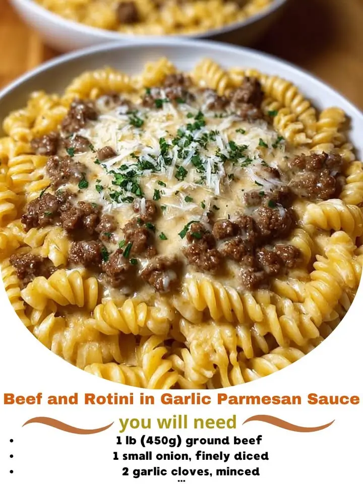 Beef and Rotini in Garlic Parmesan Sauce