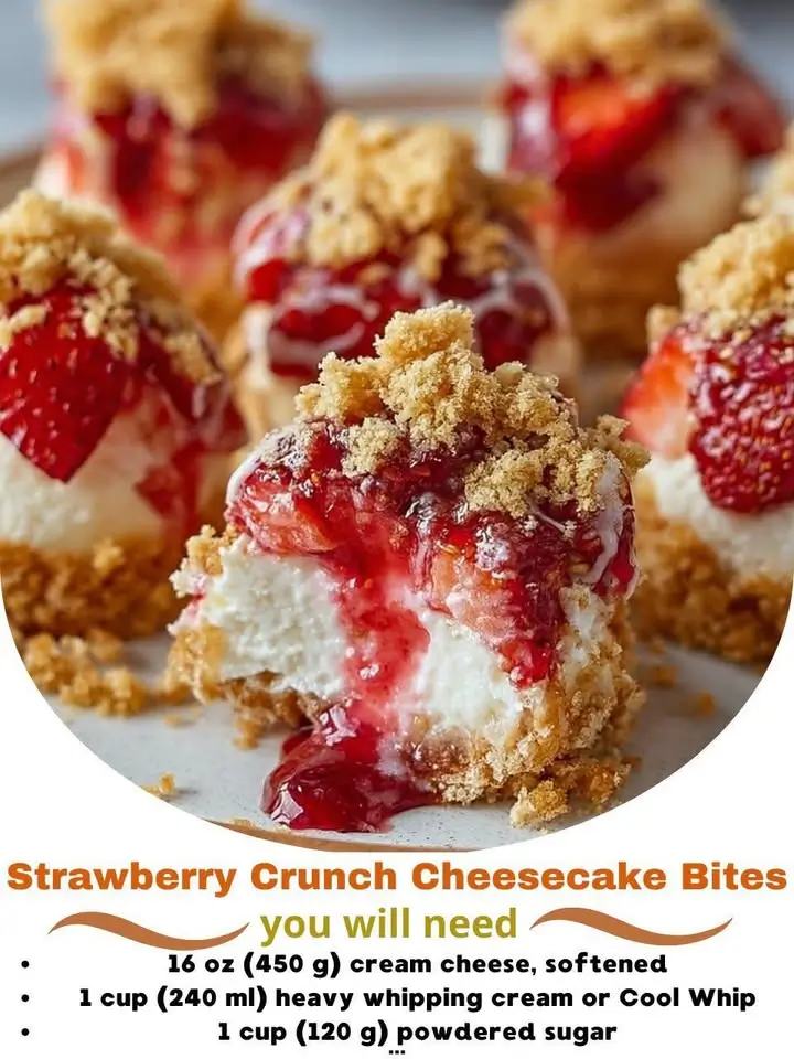 Bouchées de gâteau au fromage croquant à la fraise