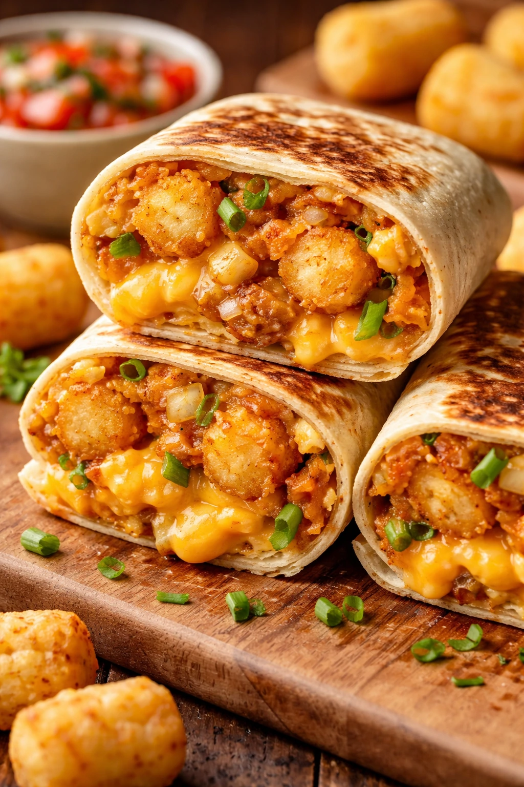 Cheesy Potato Burritos with Crispy Tater Tots