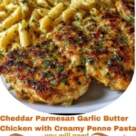 Cheddar Parmesan Garlic Butter Chicken with Creamy Penne Pasta Recipe