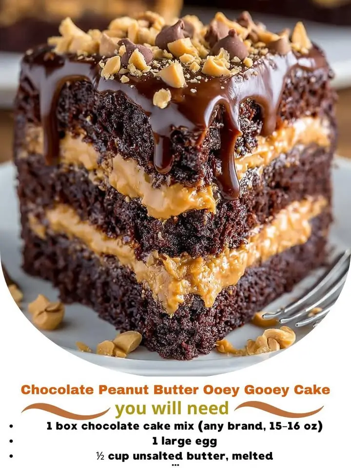 Chocolate Peanut Butter Ooey Gooey Cake