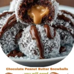 Chocolate Peanut Butter Snowballs with Caramel Drizzle