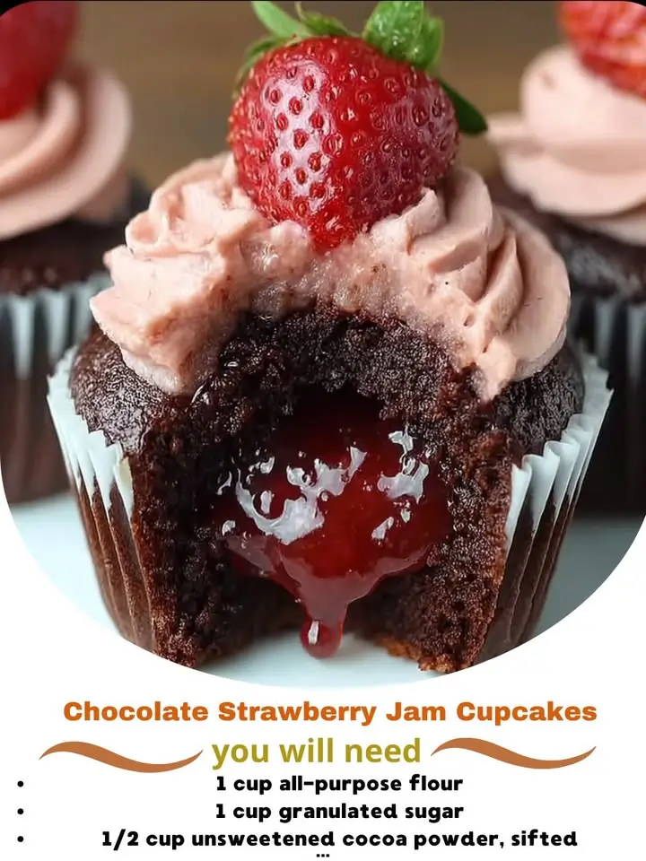 Chocolate Strawberry Jam Cupcakes