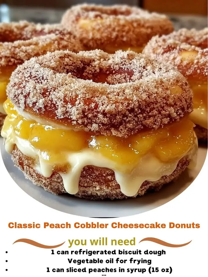 Classic Peach Cobbler Cheesecake Donuts