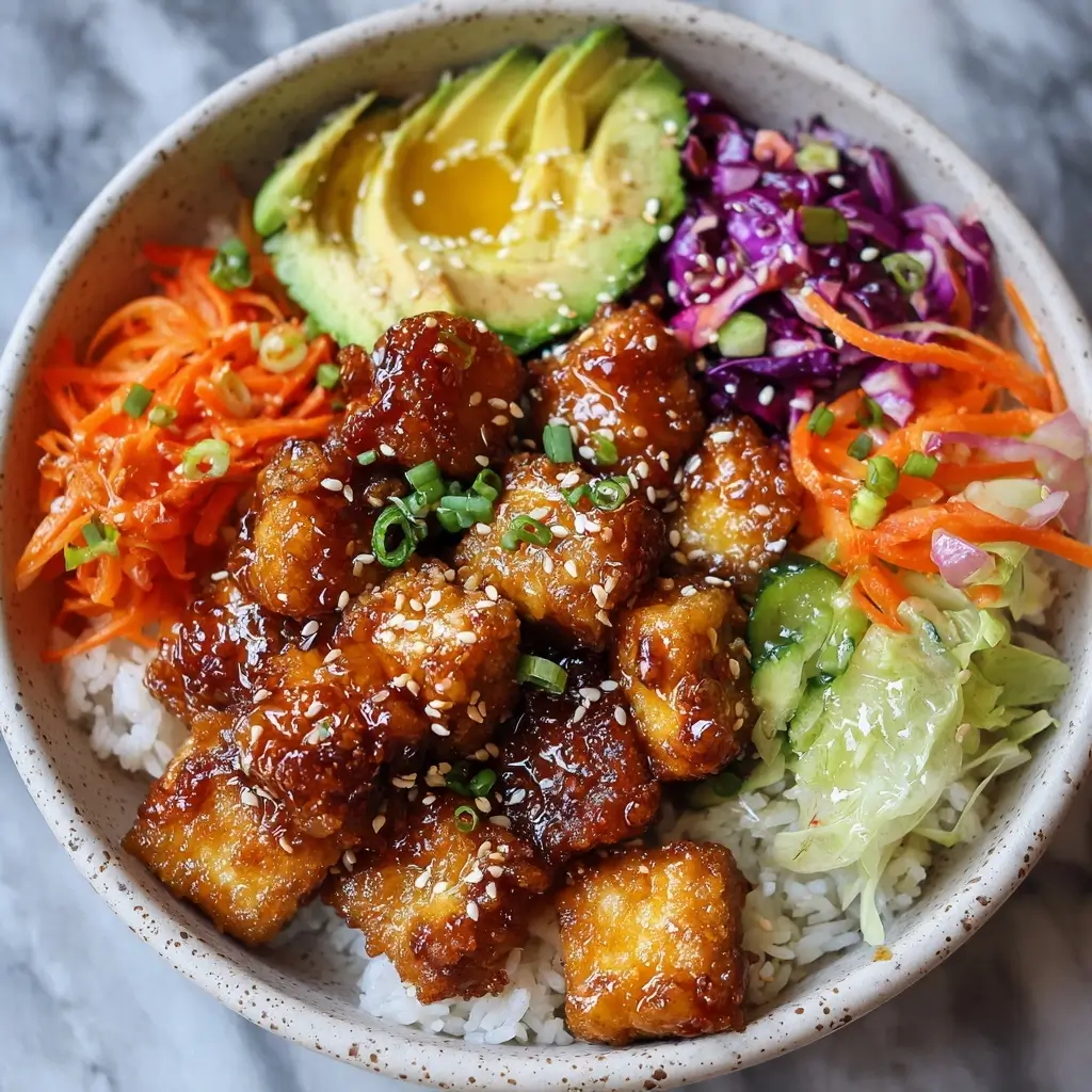 Crispy Honey Garlic Tofu Bowls