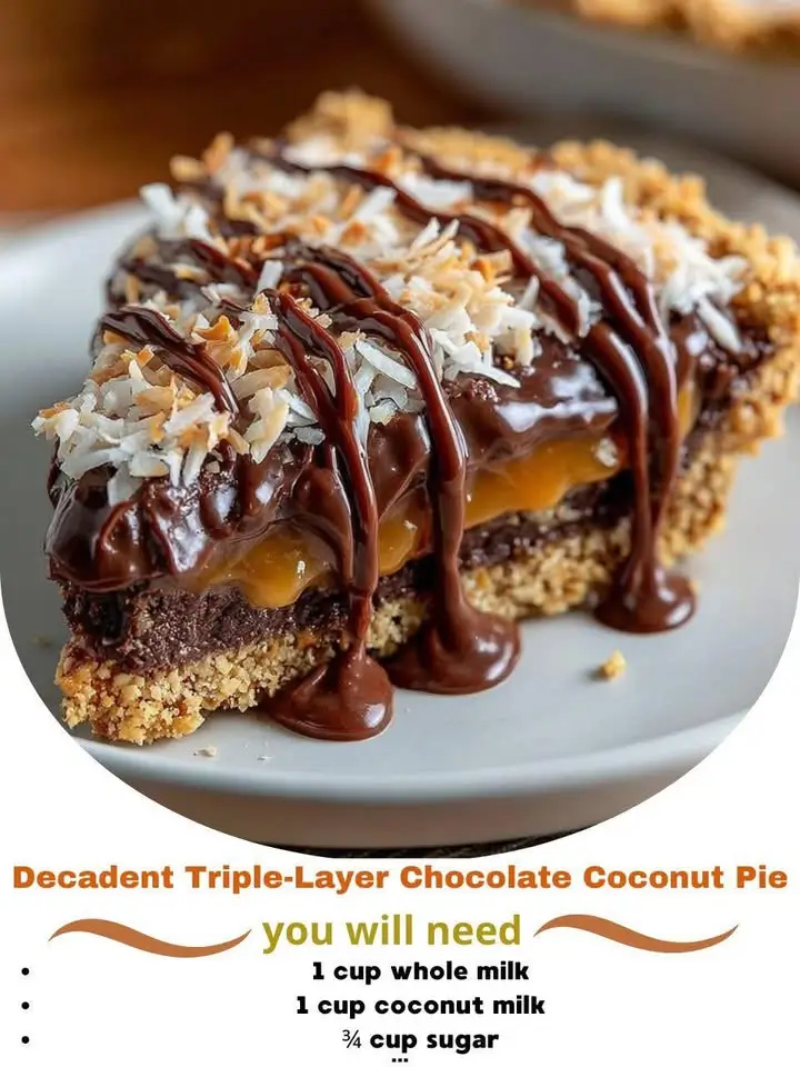 Decadent Triple-Layer Chocolate Coconut Pie
