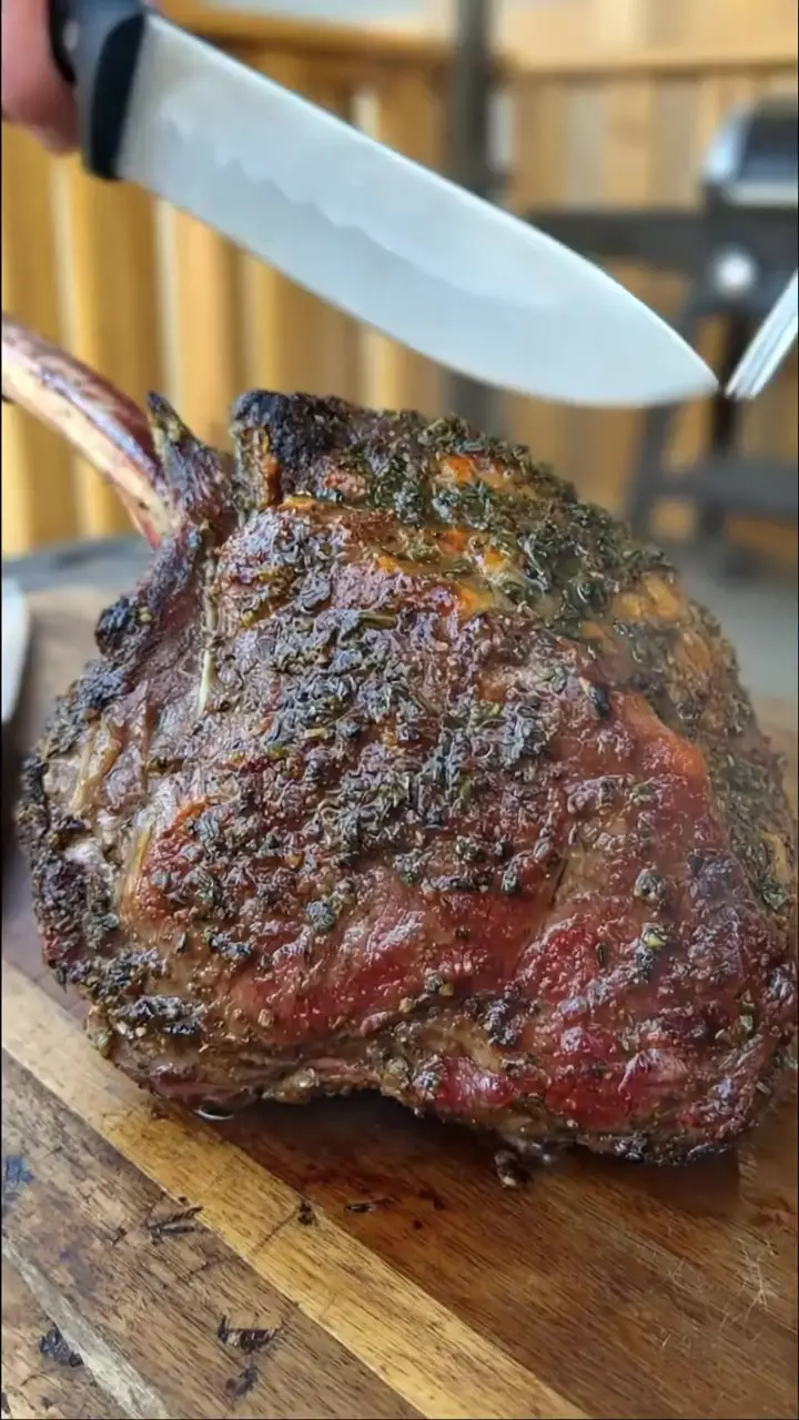 Garlic Herb Butter Crusted Tomahawk Rib Roast
