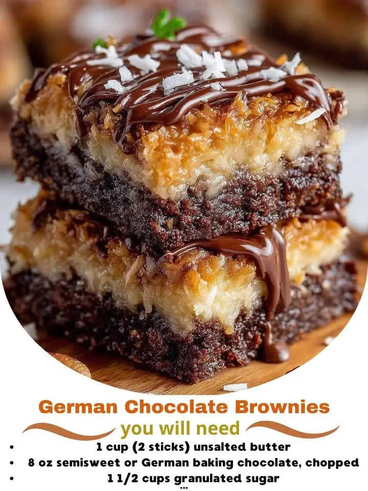German Chocolate Brownies with Coconut Pecan Topping