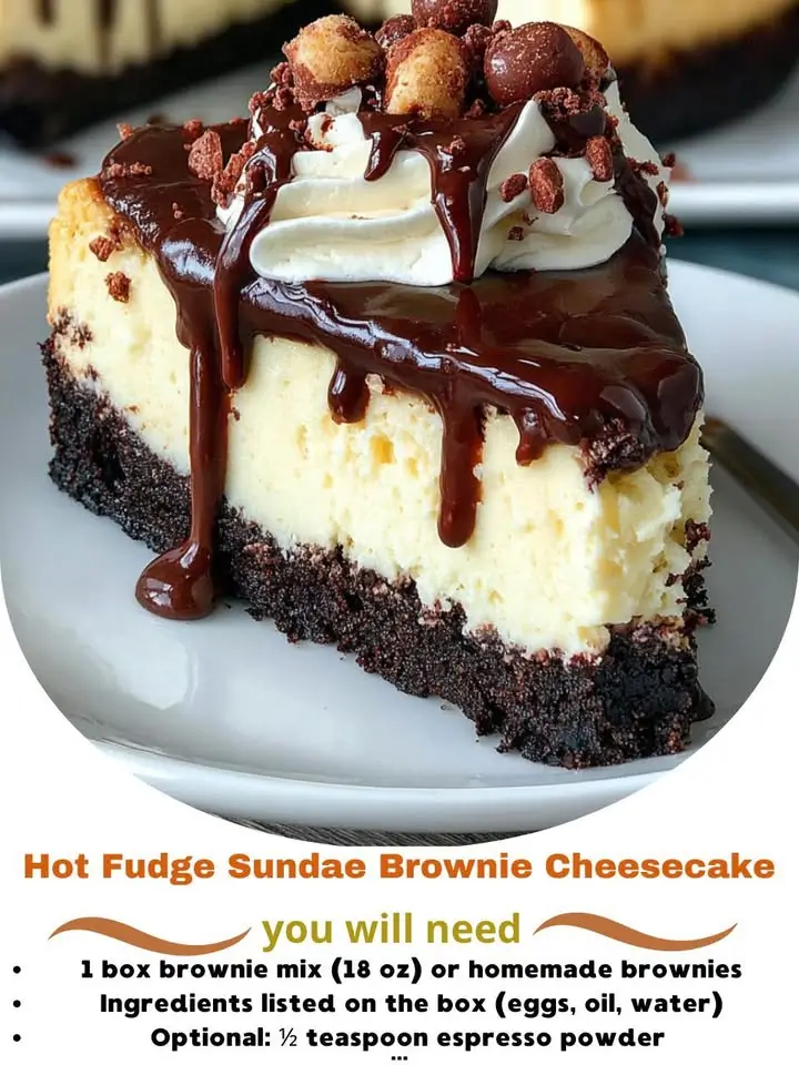 Heavenly Hot Fudge Sundae Brownie Cheesecake