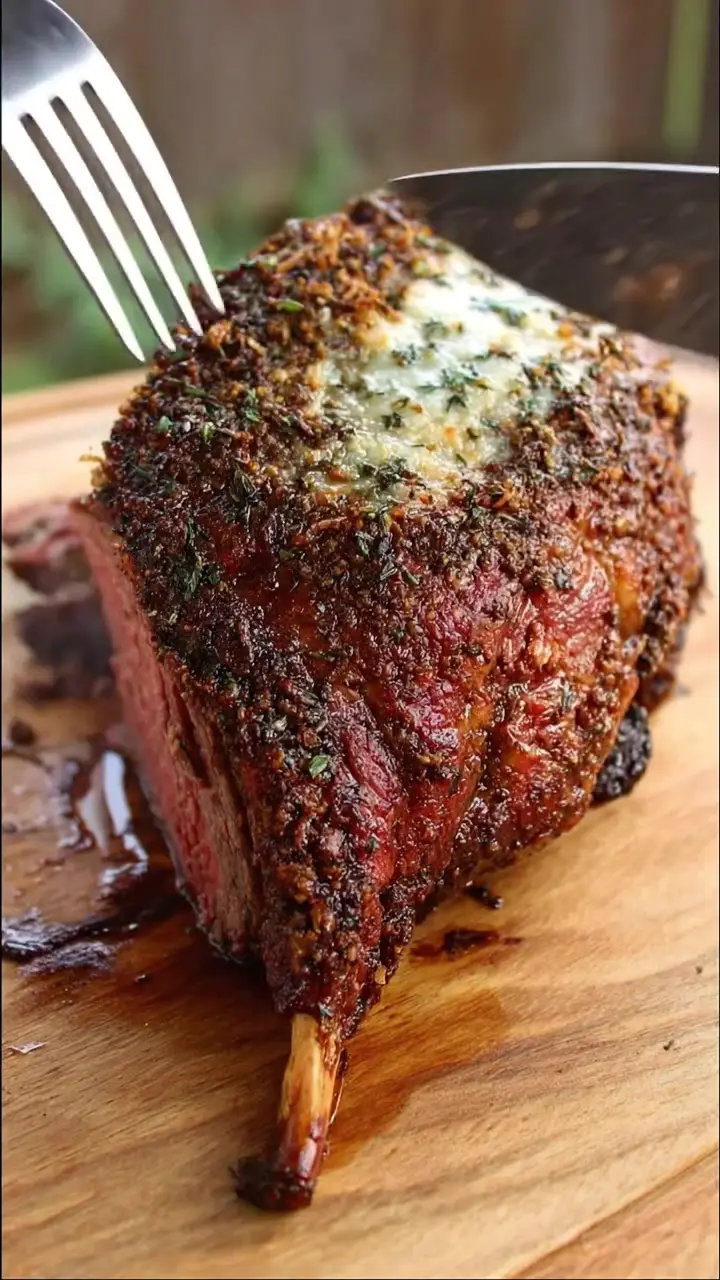 Herb Butter Crusted Smoked Beef Rib Roast
