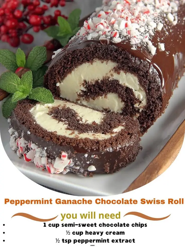 Peppermint Ganache Chocolate Swiss Roll