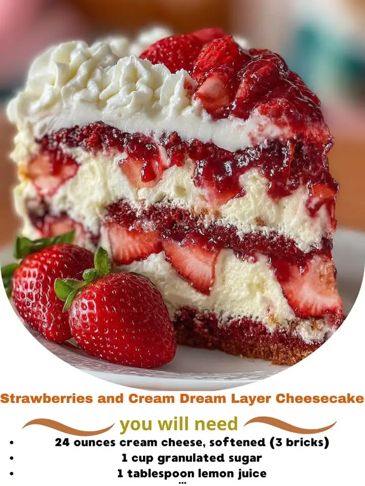 Strawberries and Cream Dream Layer Cheesecake Cake