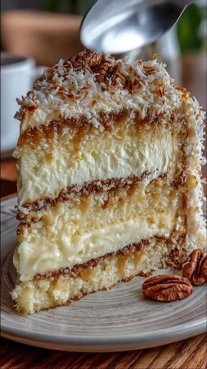 White German Chocolate Cake with Cheesecake Center