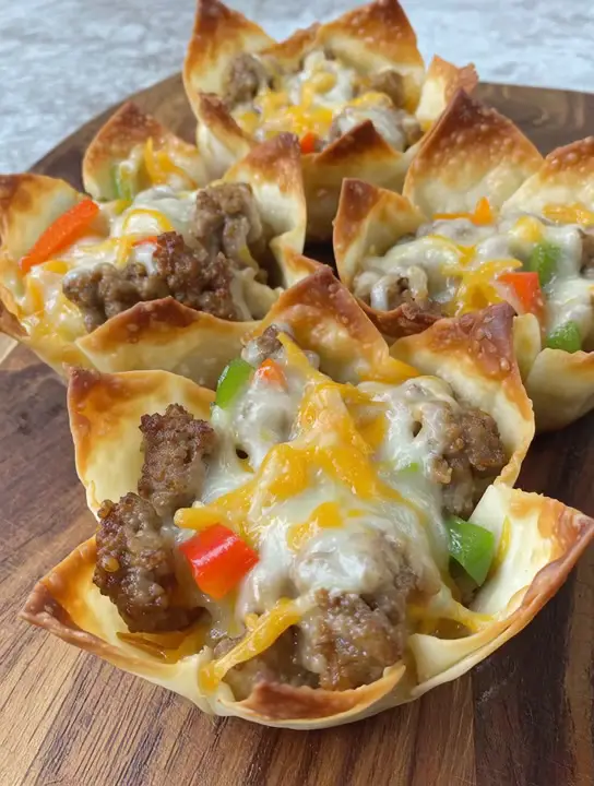 Cheesy Sausage Wonton Cups