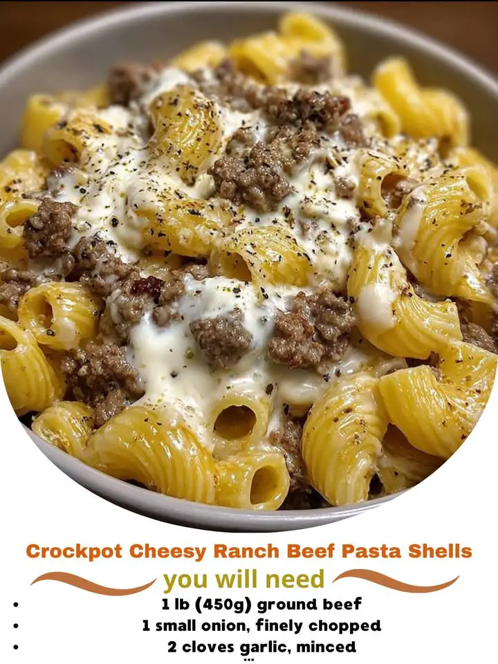 Crockpot Cheesy Ranch Beef Pasta Shells