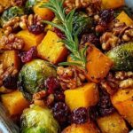 Roasted Brussels Sprouts & Butternut Squash with Maple Walnuts & Cranberries