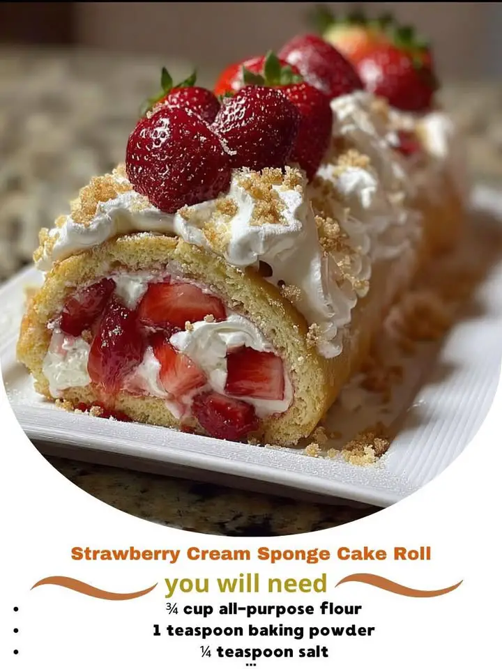Strawberry Cream Sponge Cake Roll
