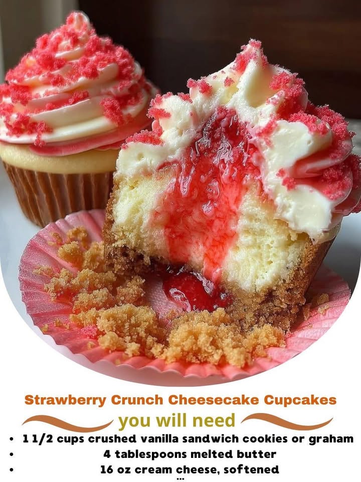 Strawberry Crunch Cheesecake Cupcakes