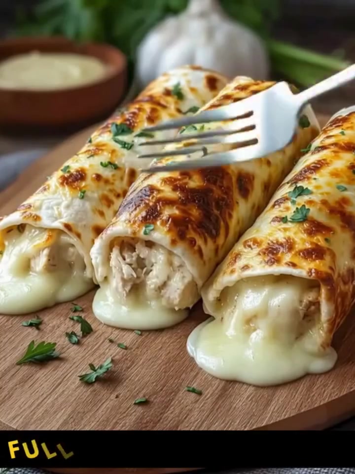Baked Cheesy Garlic Chicken Wraps