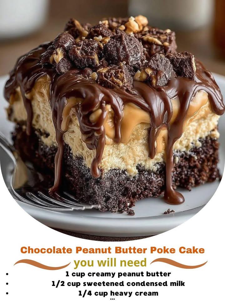 Chocolate Peanut Butter Poke Cake