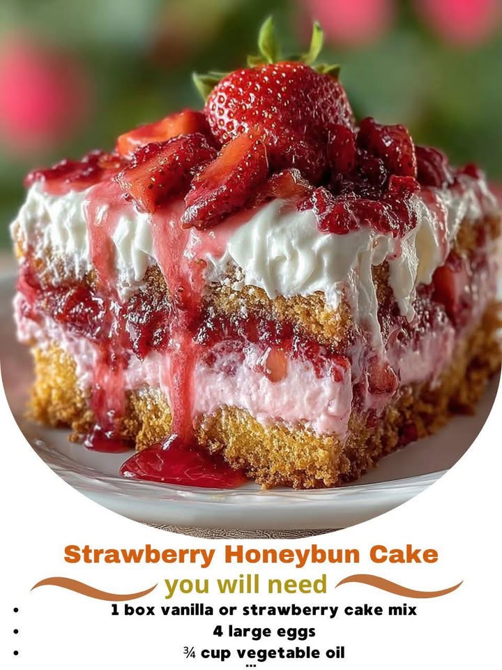 Strawberry Honeybun Cake with Strawberry Cream Icing