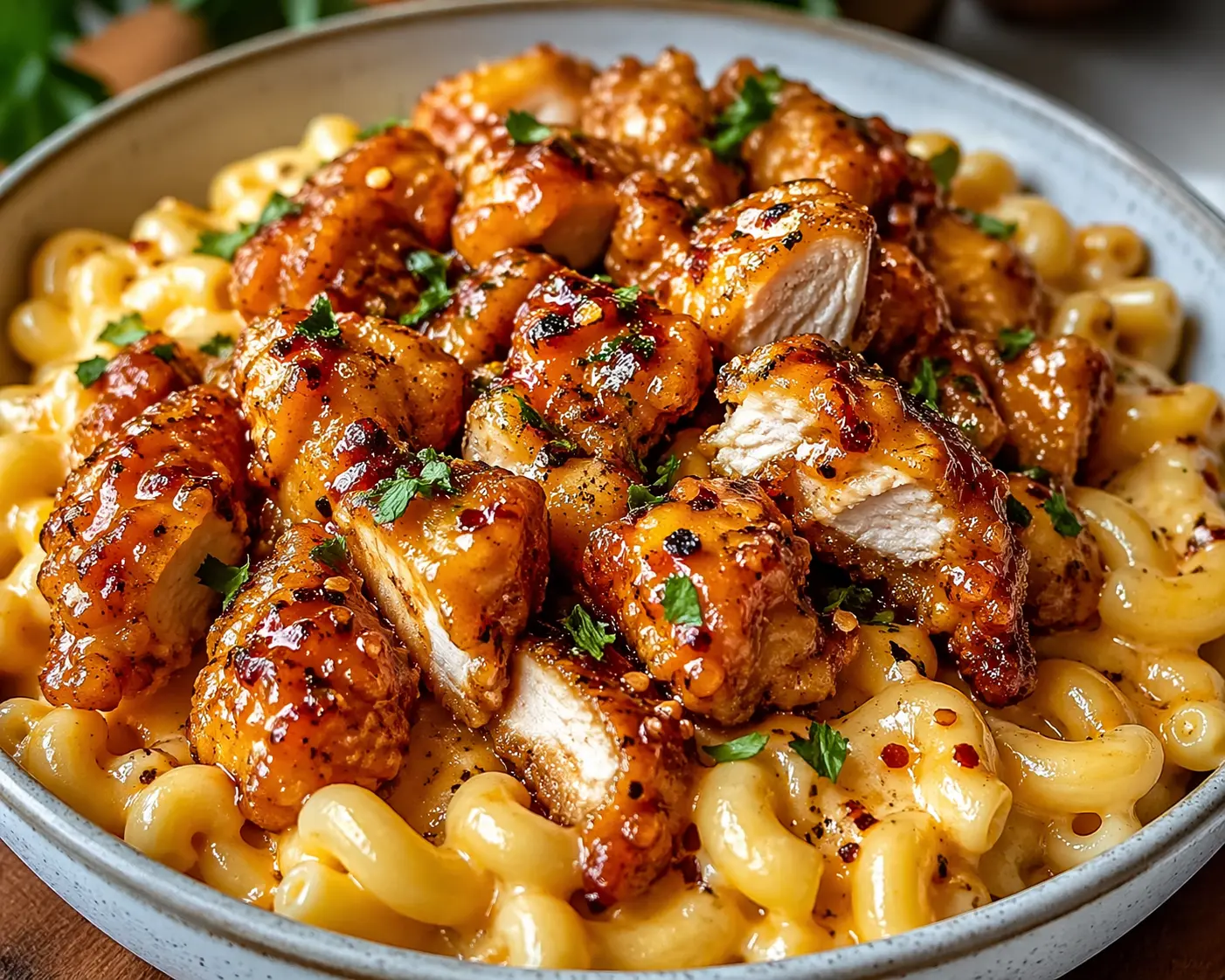 Mac and cheese with crispy chicken