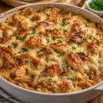 French Onion Chicken Orzo Casserole