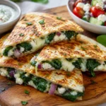 Mediterranean Quesadillas with Spinach Feta Mozzarella and Red Onion